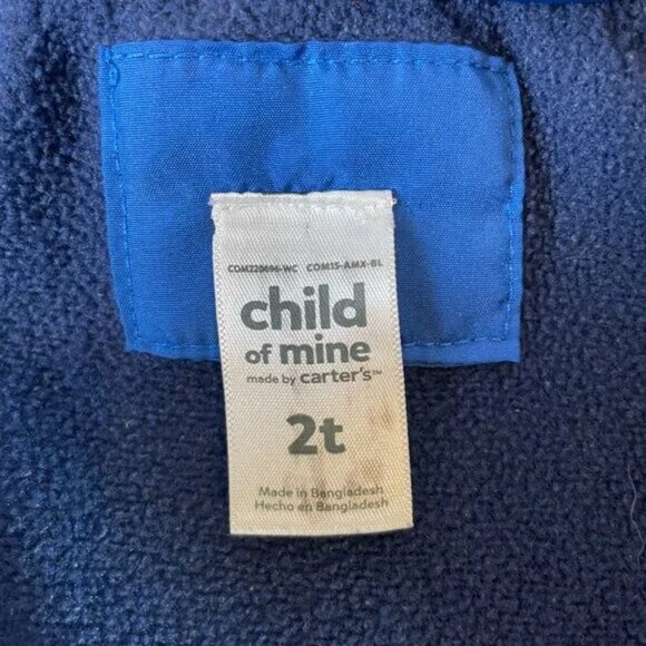 Carter's Boys Size 2T Puffer Jacket Hooded Fleece Lined Blue Gray - Picture 5 of 7